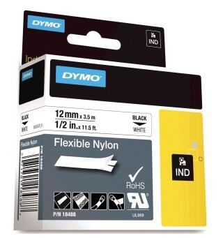 Tape DYMO Rhino nylon sort/hvit 12mm
